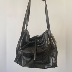 HOBO Slouchy Leather Bag With Tassels and Brass Hardware
